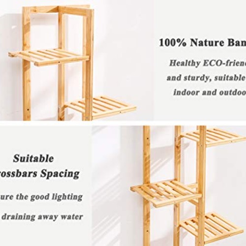 Bamboo 6 Tier 7 Potted Plant Stand Rack Multiple Flower Pot Holder...