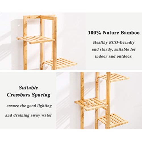 Bamboo 6 Tier 7 Potted Plant Stand Rack Multiple Flower Pot Holder...