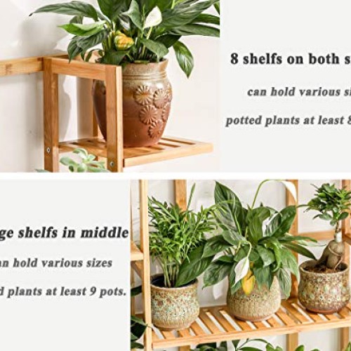 Bamboo 9 Tier 17 Potted Plant Stand Rack Multiple Flower Pot Holde...