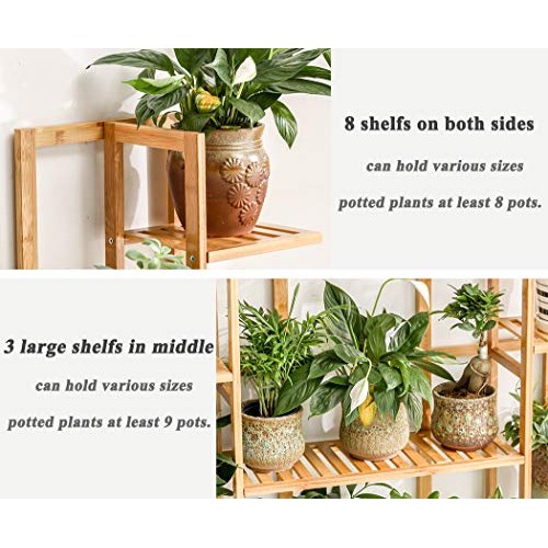 Bamboo 9 Tier 17 Potted Plant Stand Rack Multiple Flower Pot Holde...