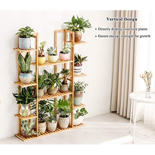 Bamboo 9 Tier 17 Potted Plant Stand Rack Multiple Flower Pot Holde...