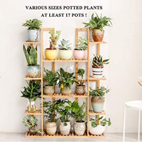 Bamboo 9 Tier 17 Potted Plant Stand Rack Multiple Flower Pot Holde...