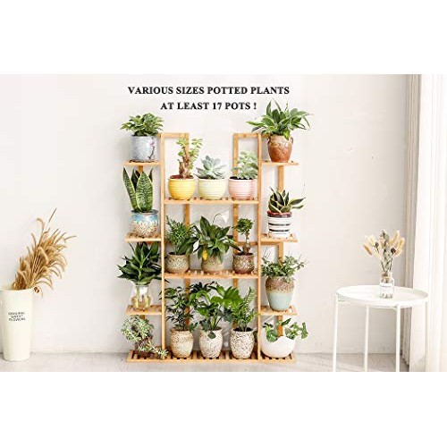 Bamboo 9 Tier 17 Potted Plant Stand Rack Multiple Flower Pot Holde...