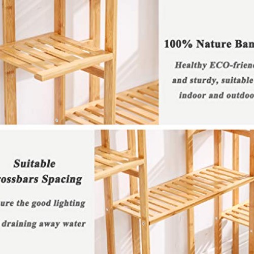 Bamboo 9 Tier 17 Potted Plant Stand Rack Multiple Flower Pot Holde...