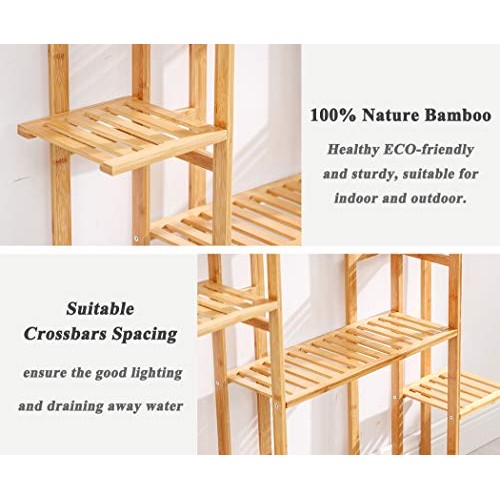 Bamboo 9 Tier 17 Potted Plant Stand Rack Multiple Flower Pot Holde...