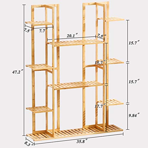 Bamboo 9 Tier 17 Potted Plant Stand Rack Multiple Flower Pot Holde...