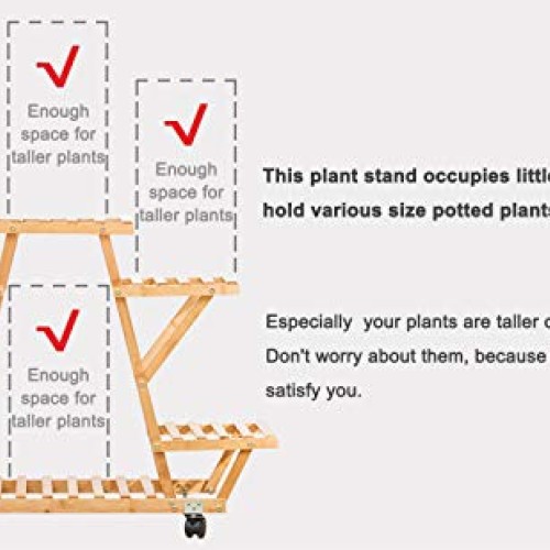 Bamboo Rolling 6 Tier Plant Stand Rack Multiple Flower Pot Holder ...