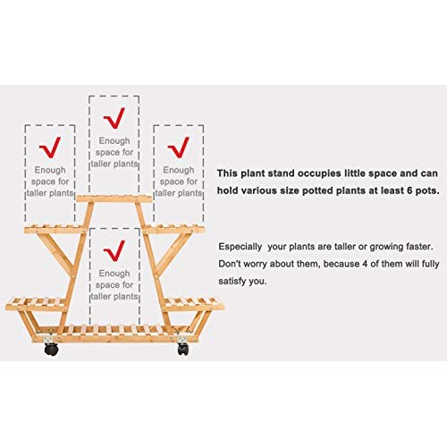 Bamboo Rolling 6 Tier Plant Stand Rack Multiple Flower Pot Holder ...