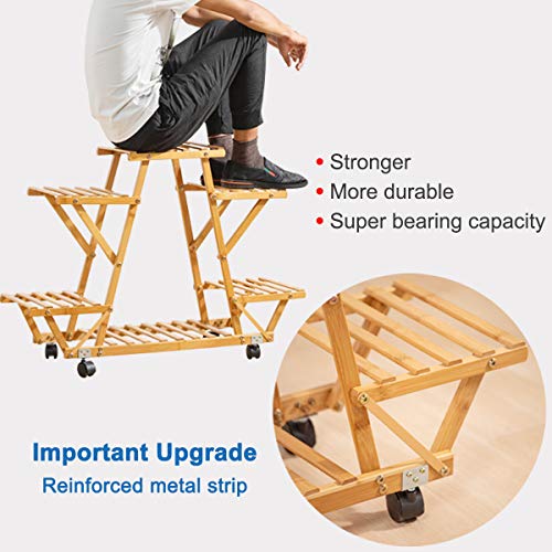 Bamboo Rolling 6 Tier Plant Stand Rack Multiple Flower Pot Holder ...