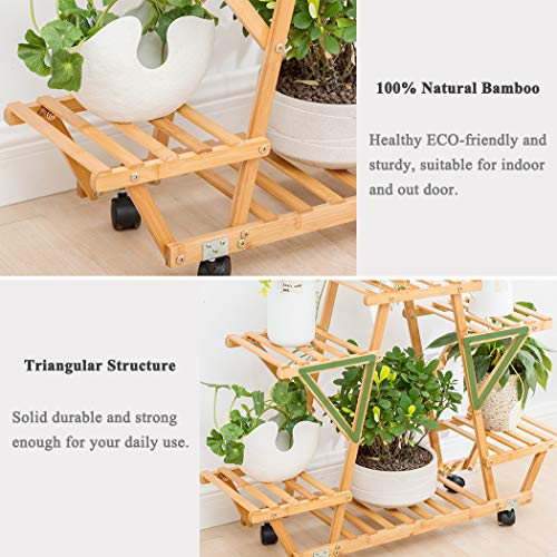 Bamboo Rolling 6 Tier Plant Stand Rack Multiple Flower Pot Holder ...