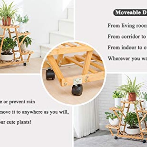 Bamboo Rolling 6 Tier Plant Stand Rack Multiple Flower Pot Holder ...
