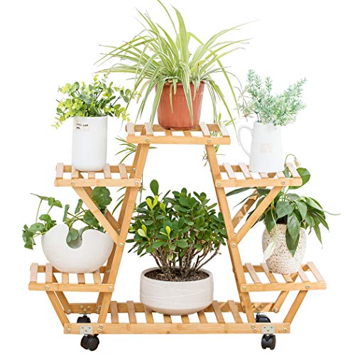 Bamboo Rolling 6 Tier Plant Stand Rack Multiple Flower Pot Holder ...