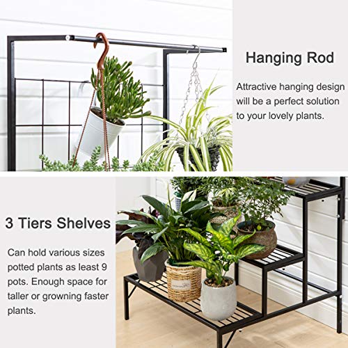 Metal 3-Tier Hanging Plant Stand Planter Shelves Flower Pot Organi...
