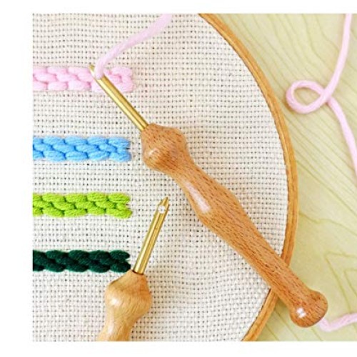 Magic Embroidery Pen Punch Needle Set with Wooden Handle, Natural ...