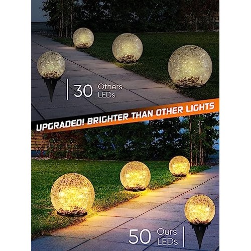 Garden Solar Ball Lights Outdoor Waterproof, 50 LED Cracked Glass ...