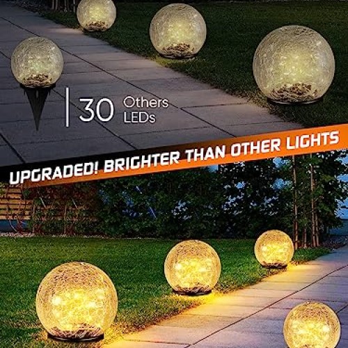 Garden Solar Ball Lights Outdoor Waterproof, 50 LED Cracked Glass ...