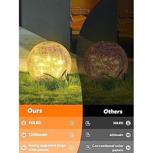 Garden Solar Ball Lights Outdoor Waterproof, 50 LED Cracked Glass ...