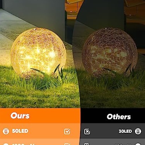 Garden Solar Ball Lights Outdoor Waterproof, 50 LED Cracked Glass ...