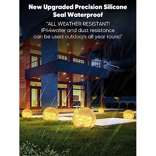 Garden Solar Ball Lights Outdoor Waterproof, 50 LED Cracked Glass ...