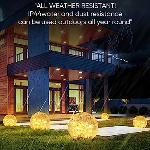 Garden Solar Ball Lights Outdoor Waterproof, 50 LED Cracked Glass ...