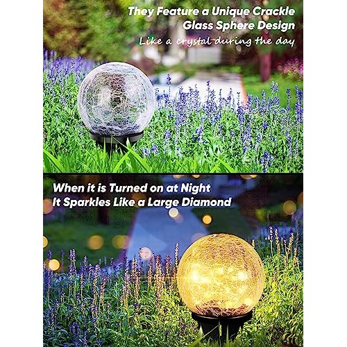 Garden Solar Ball Lights Outdoor Waterproof, 50 LED Cracked Glass ...