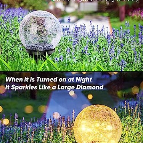 Garden Solar Ball Lights Outdoor Waterproof, 50 LED Cracked Glass ...