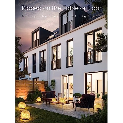 Garden Solar Ball Lights Outdoor Waterproof, 50 LED Cracked Glass ...