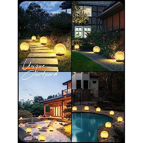 Garden Solar Ball Lights Outdoor Waterproof, 50 LED Cracked Glass ...