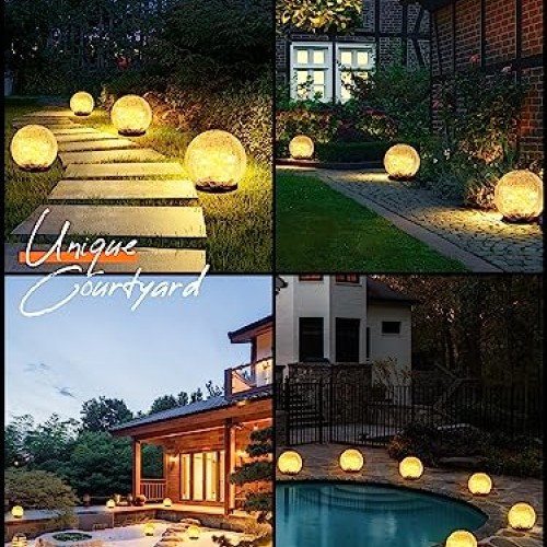 Garden Solar Ball Lights Outdoor Waterproof, 50 LED Cracked Glass ...