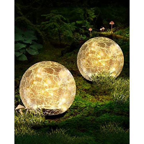 Garden Solar Ball Lights Outdoor Waterproof, 50 LED Cracked Glass ...