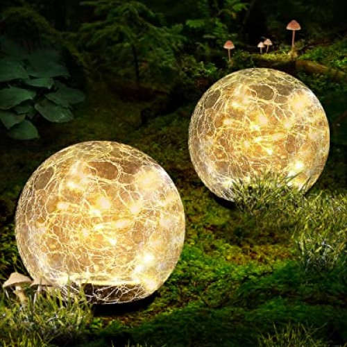 Garden Solar Ball Lights Outdoor Waterproof, 50 LED Cracked Glass ...