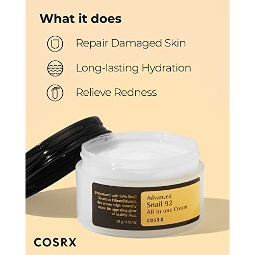 COSRX Snail Mucin 92% Repair Cream 3.52 oz, Daily Face Gel Moistur...