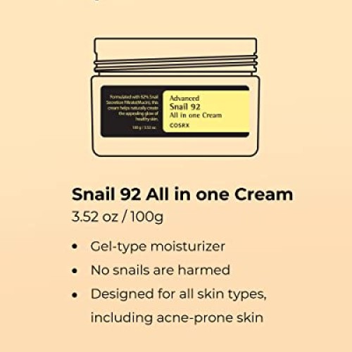 COSRX Snail Mucin 92% Repair Cream 3.52 oz, Daily Face Gel Moistur...