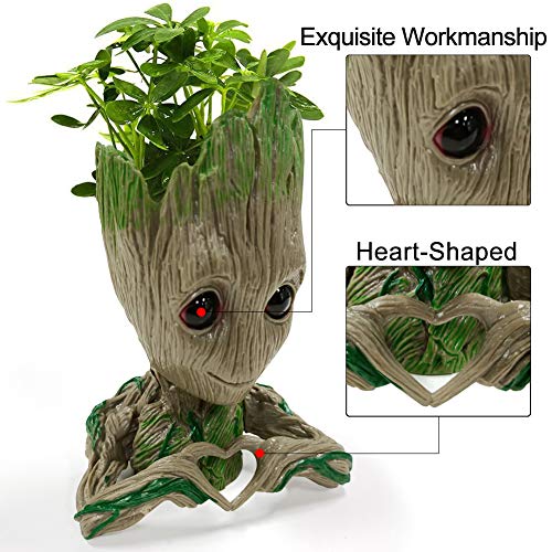 Flower Pot Tree Man Heart-Shaped Pens Holder with Drainage Hole Pl...