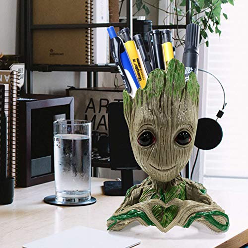 Flower Pot Tree Man Heart-Shaped Pens Holder with Drainage Hole Pl...