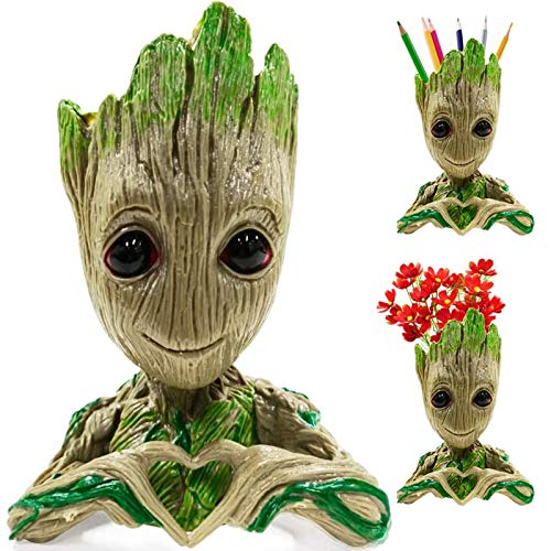 Flower Pot Tree Man Heart-Shaped Pens Holder with Drainage Hole Pl...