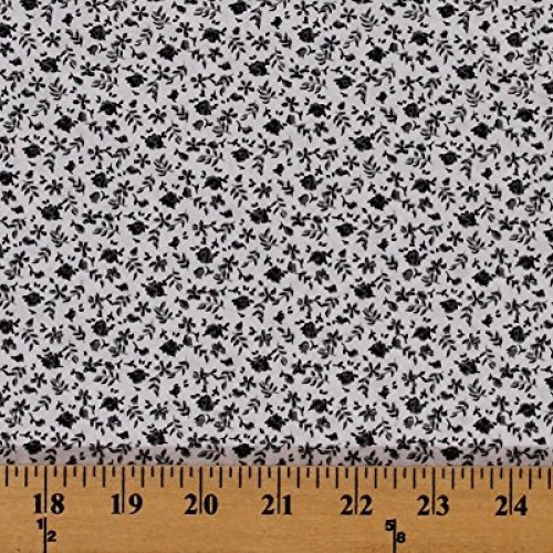 Cotton Grey Black Soft 100% Cotton Calico on White Background Flow...