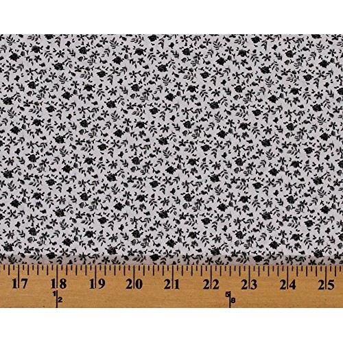 Cotton Grey Black Soft 100% Cotton Calico on White Background Flow...
