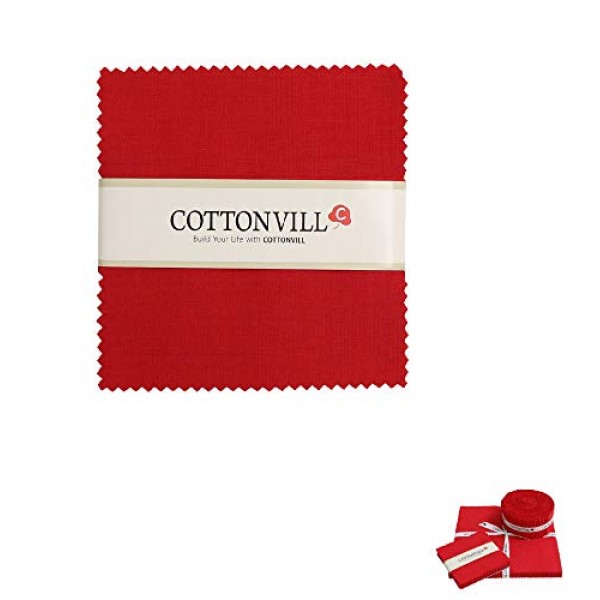 COTTONVILL Cotton Solid Precut Quilting Fabric Bundle 42 pcs, Whit...