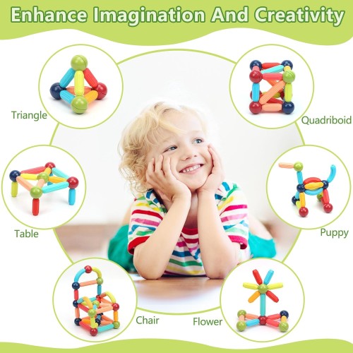 COUOMOXA Magnetic Building Blocks for Toddlers: STEM Educational Toys for 3 4 5+ Years Old Kids - Magnetic Stick Montessori Game for Family for Boys Girls 3-5