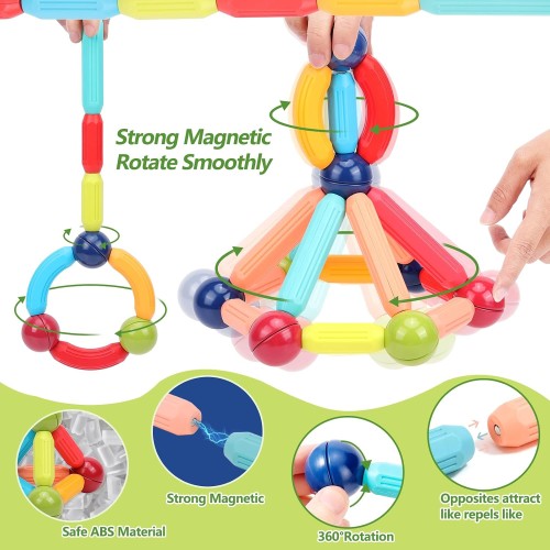 COUOMOXA Magnetic Building Blocks for Toddlers: STEM Educational Toys for 3 4 5+ Years Old Kids - Magnetic Stick Montessori Game for Family for Boys Girls 3-5