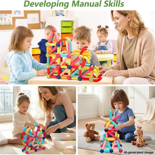 COUOMOXA Magnetic Building Blocks for Toddlers: STEM Educational Toys for 3 4 5+ Years Old Kids - Magnetic Stick Montessori Game for Family for Boys Girls 3-5