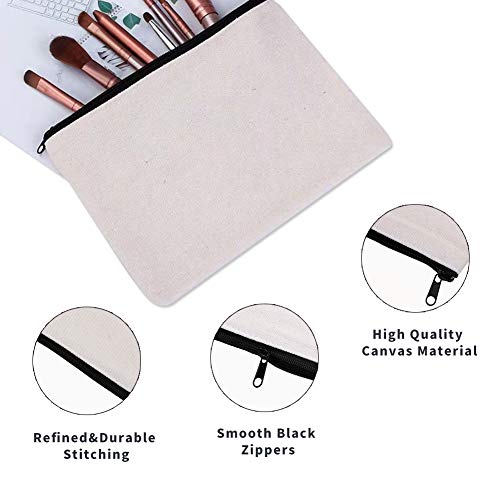 12 Pack Canvas Pencil Pouch DIY Craft Blank Makeup Bags with Zippe...