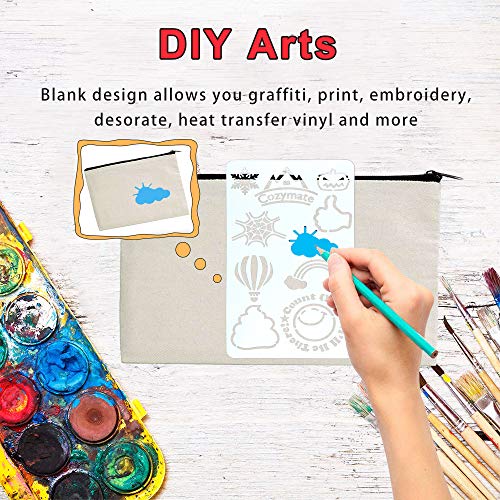 12 Pack Canvas Pencil Pouch DIY Craft Blank Makeup Bags with Zippe...