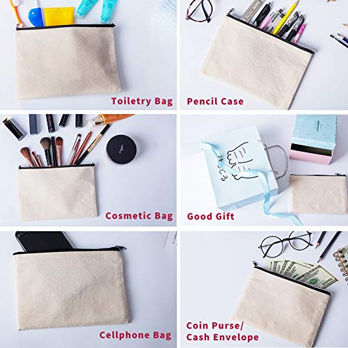 12 Pack Canvas Pencil Pouch DIY Craft Blank Makeup Bags with Zippe...