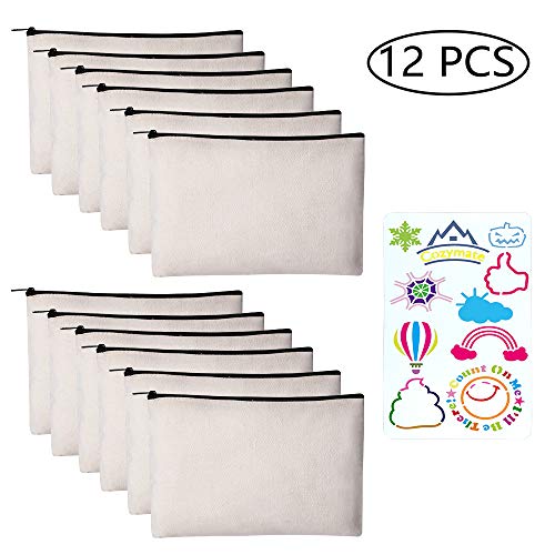 12 Pack Canvas Pencil Pouch DIY Craft Blank Makeup Bags with Zippe...