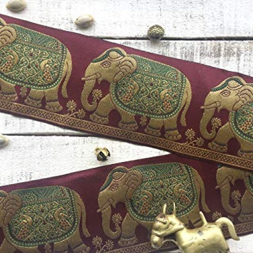 Gold and Maroon Indian Border Trim in A Jacquard Style for Sewing ...