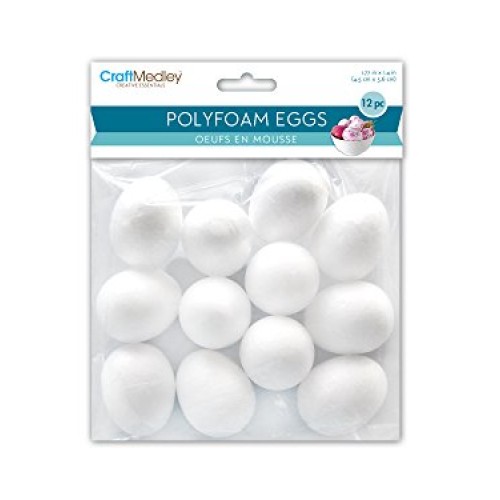 CraftMedley PE001 Polyfoam Eggs, 1.77in x1.4in, 12/pk, 1.77 x 1.4