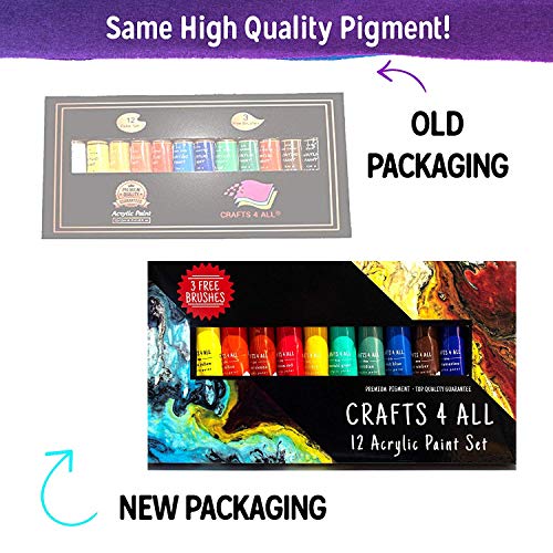Acrylic Paint Set 12 Colors by Crafts 4 ALL Perfect for Canvas, Wo...