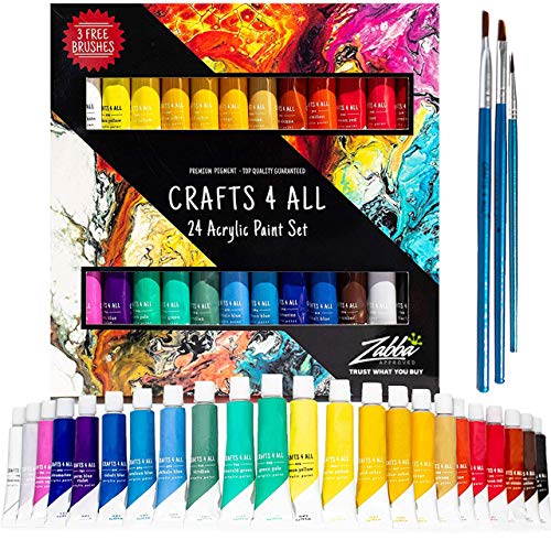 Acrylic Paint Set 24 Colors by Crafts 4 ALL Perfect for Canvas, Wo...